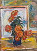 Orange bunch of flowers with a framed painting in the background