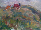 Jeune berger aux champs avec deux vaches